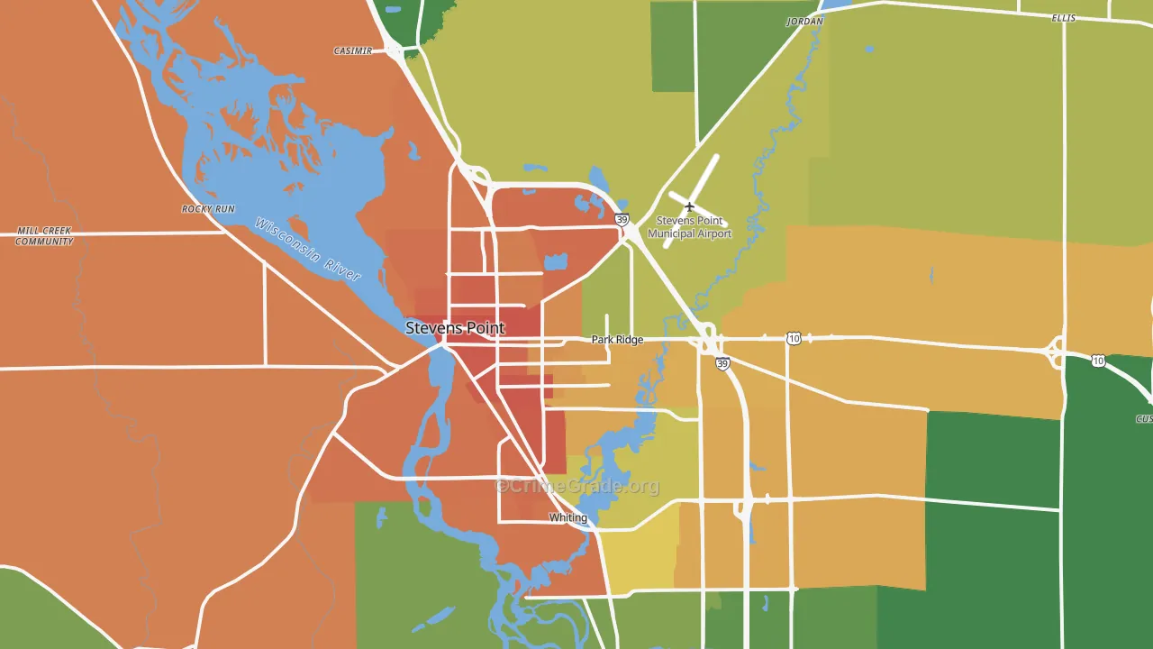 Stevens Point, WI Map of Burglary Rates