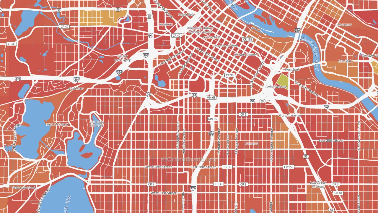 Stevens Square, Minneapolis, MN Map of Burglary Rates