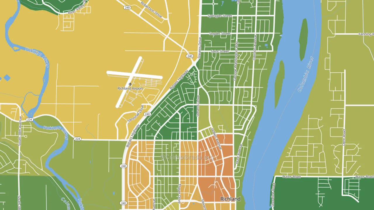 Stevens Triangle, Richland, WA Map of Burglary Rates