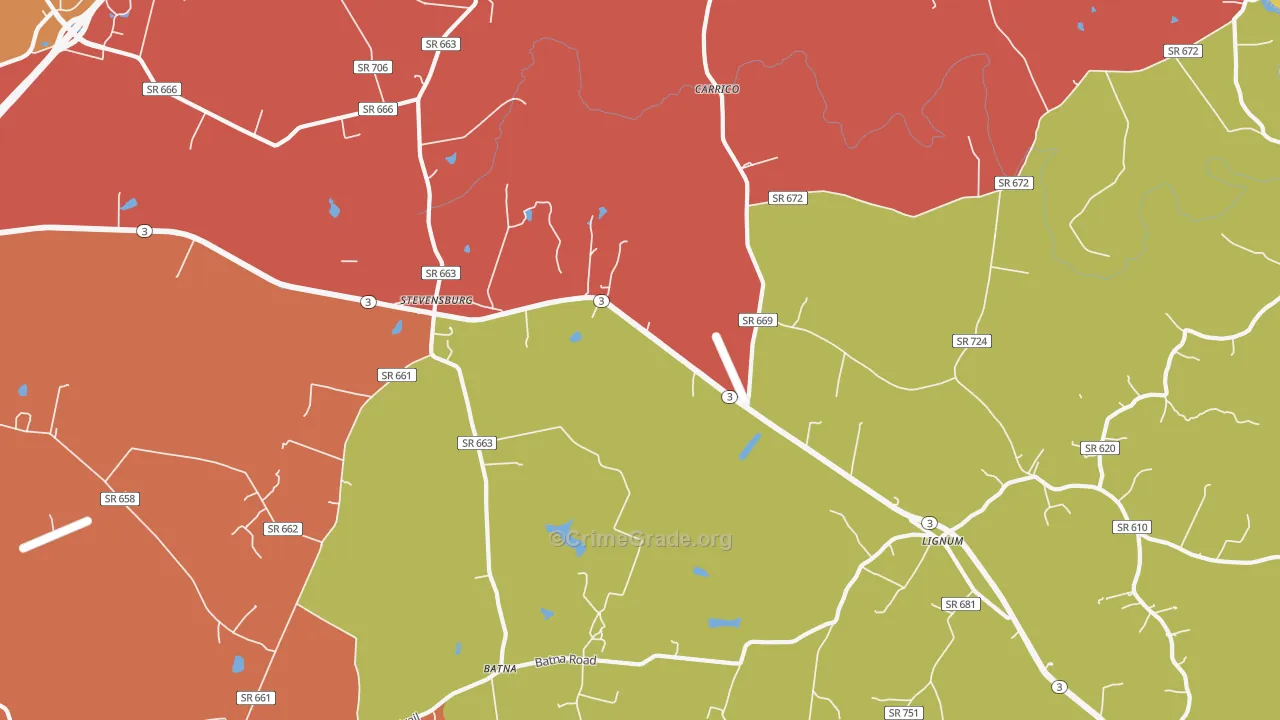 Stevensburg, VA Map of Burglary Rates