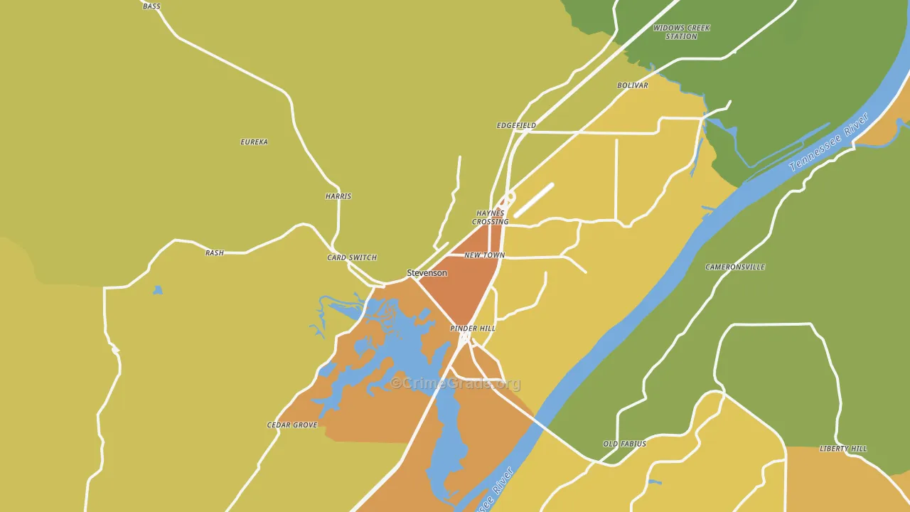 Stevenson, AL Map of Burglary Rates