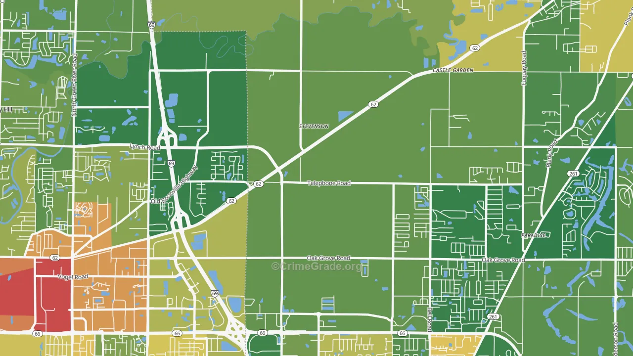 Stevenson, IN Map of Burglary Rates