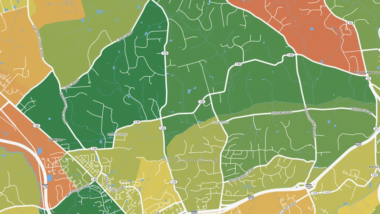 Stevenson, MD Map of Burglary Rates