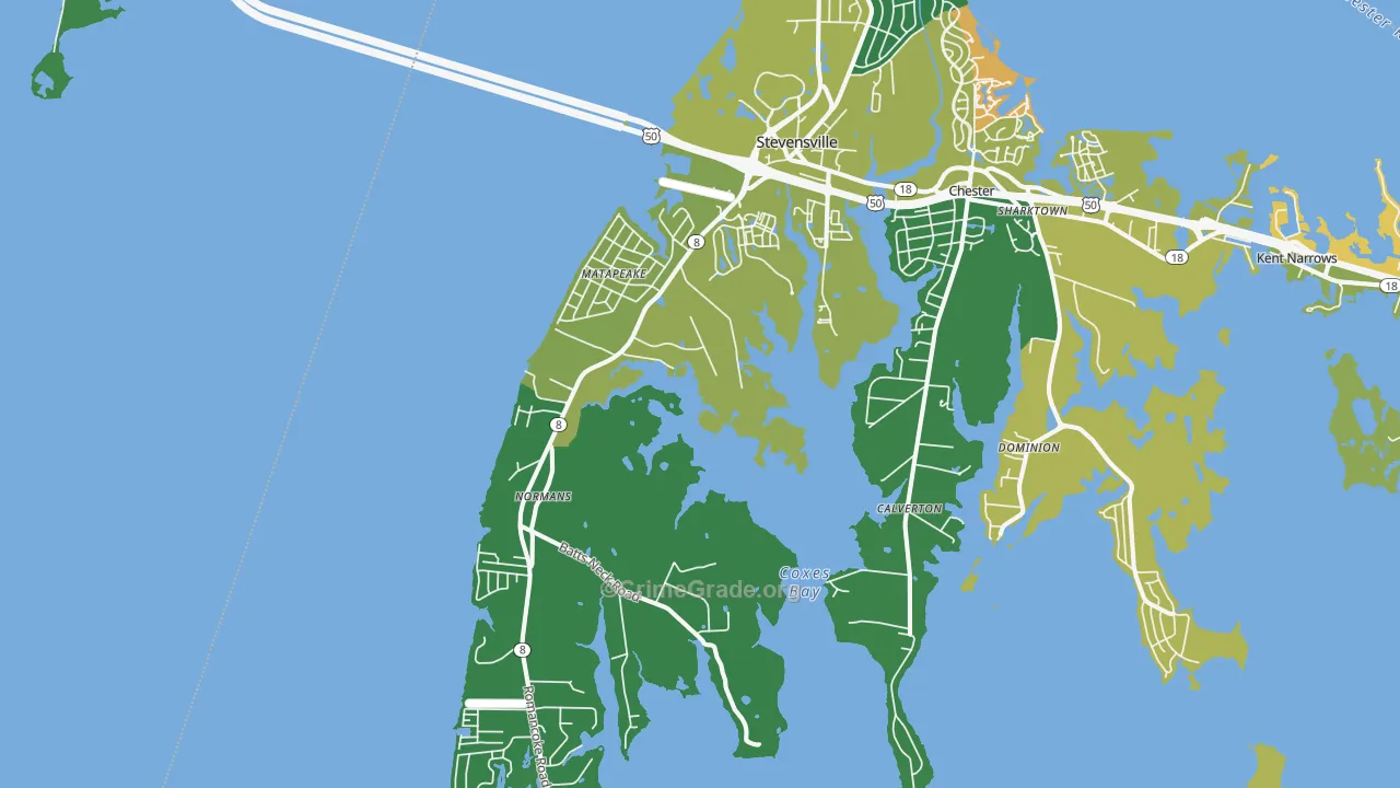 Stevensville, MD Map of Burglary Rates