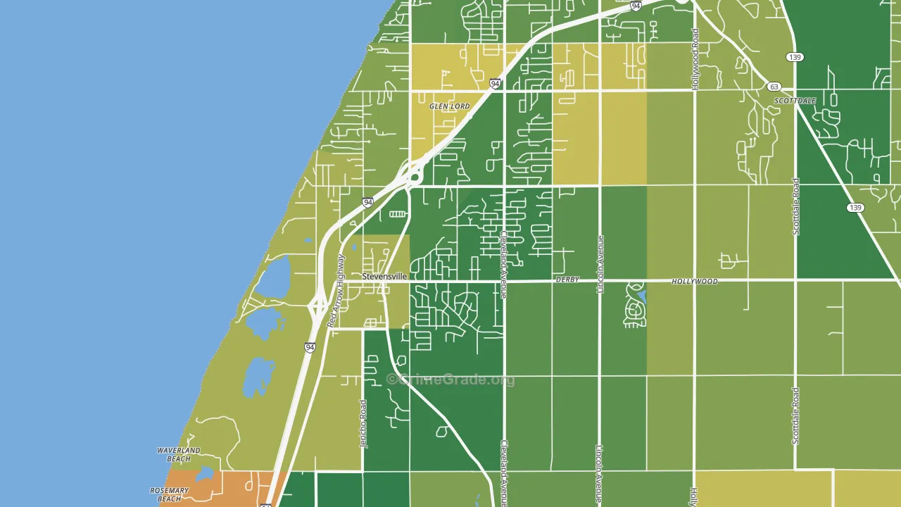 Stevensville, MI Map of Burglary Rates