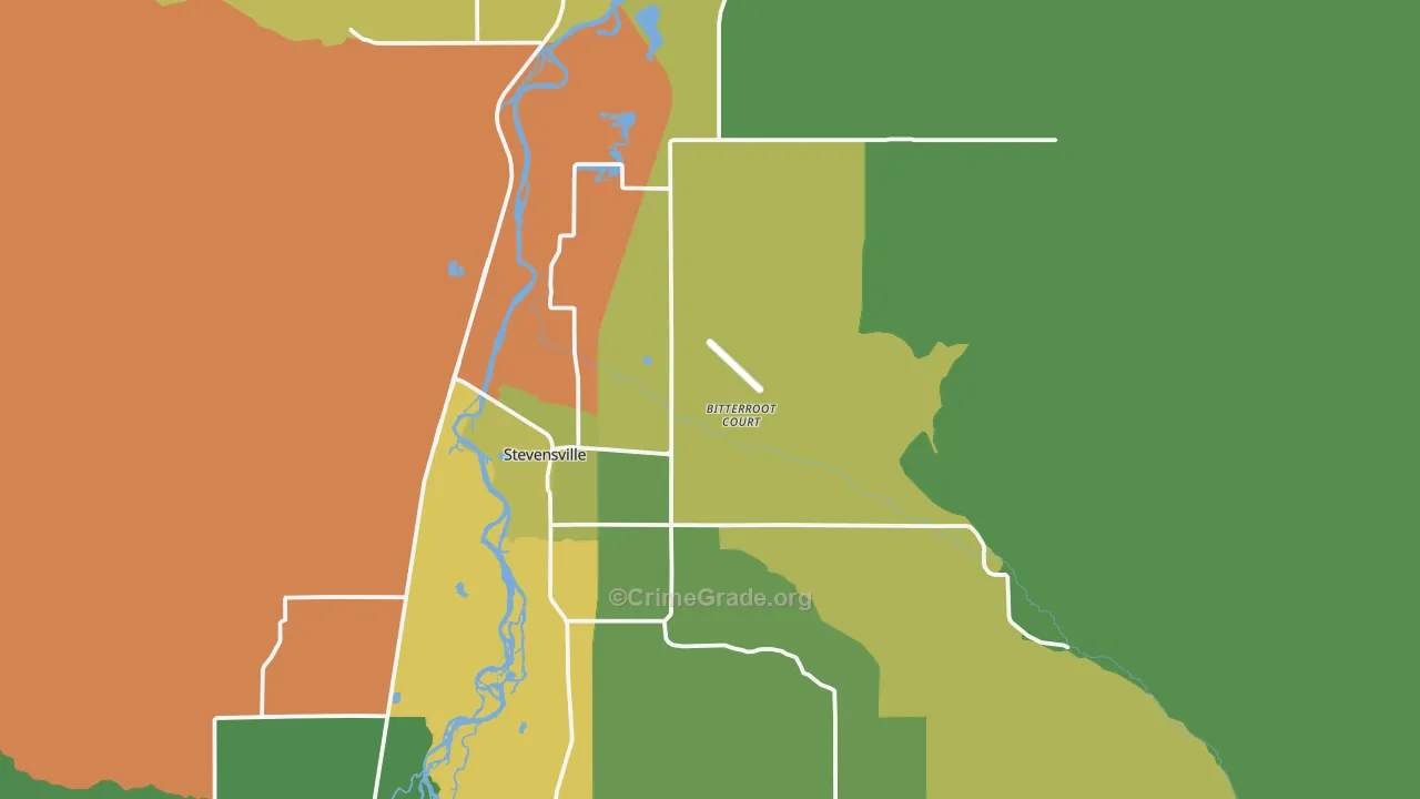 Stevensville, MT Map of Burglary Rates