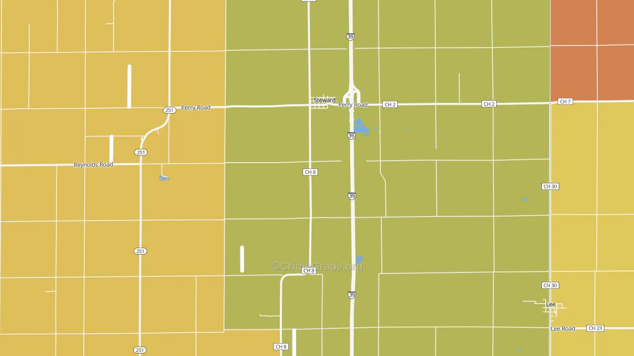 Steward, IL Map of Burglary Rates