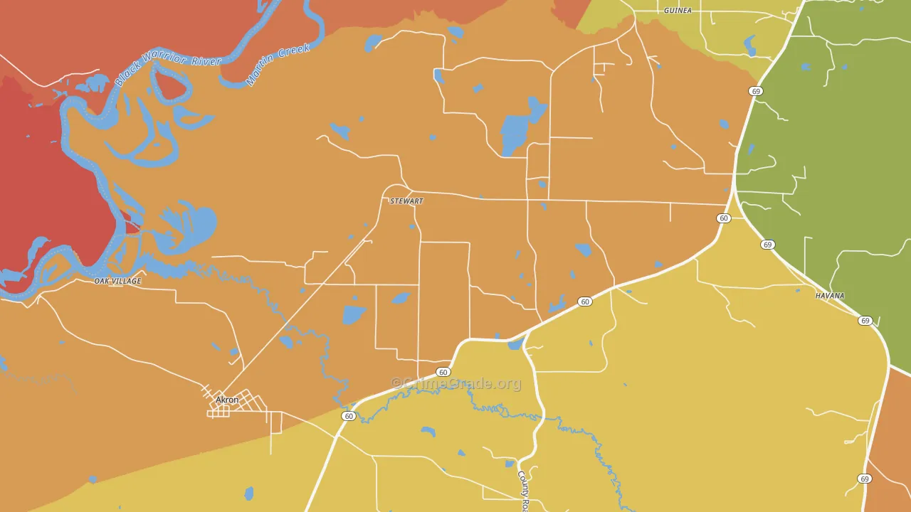 Stewart, AL Map of Burglary Rates