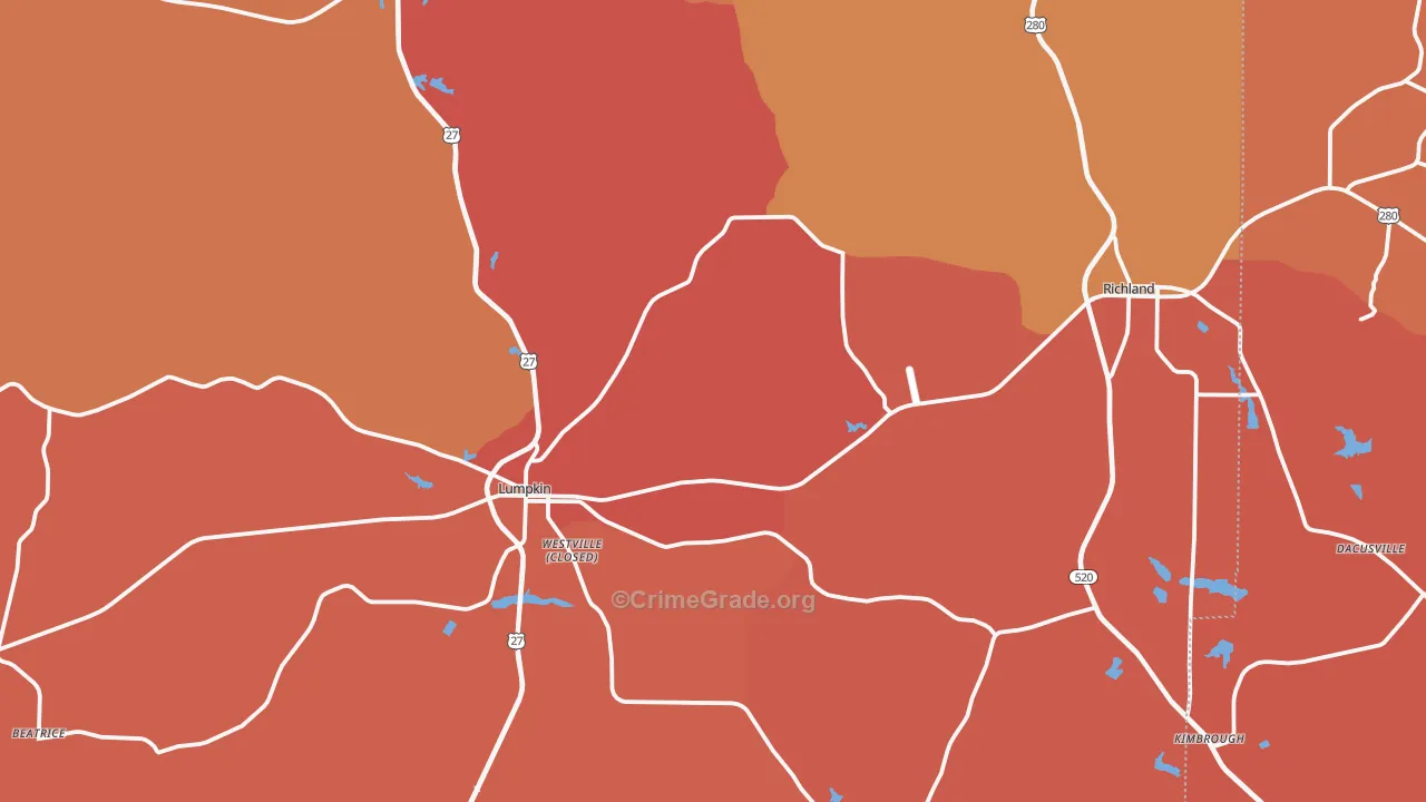 Stewart County, GA Map of Burglary Rates