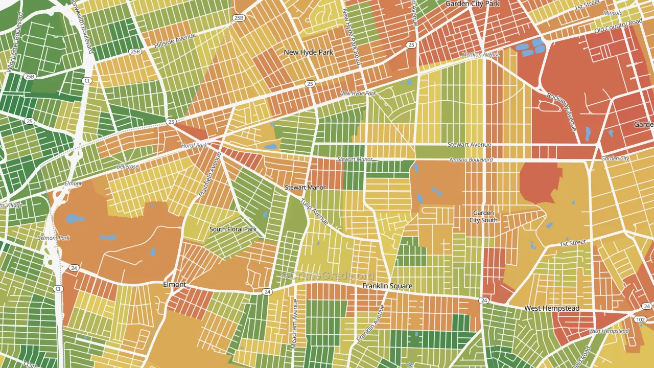 Stewart Manor, NY Map of Burglary Rates