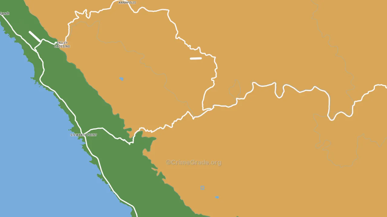 Stewarts Point, CA Map of Burglary Rates