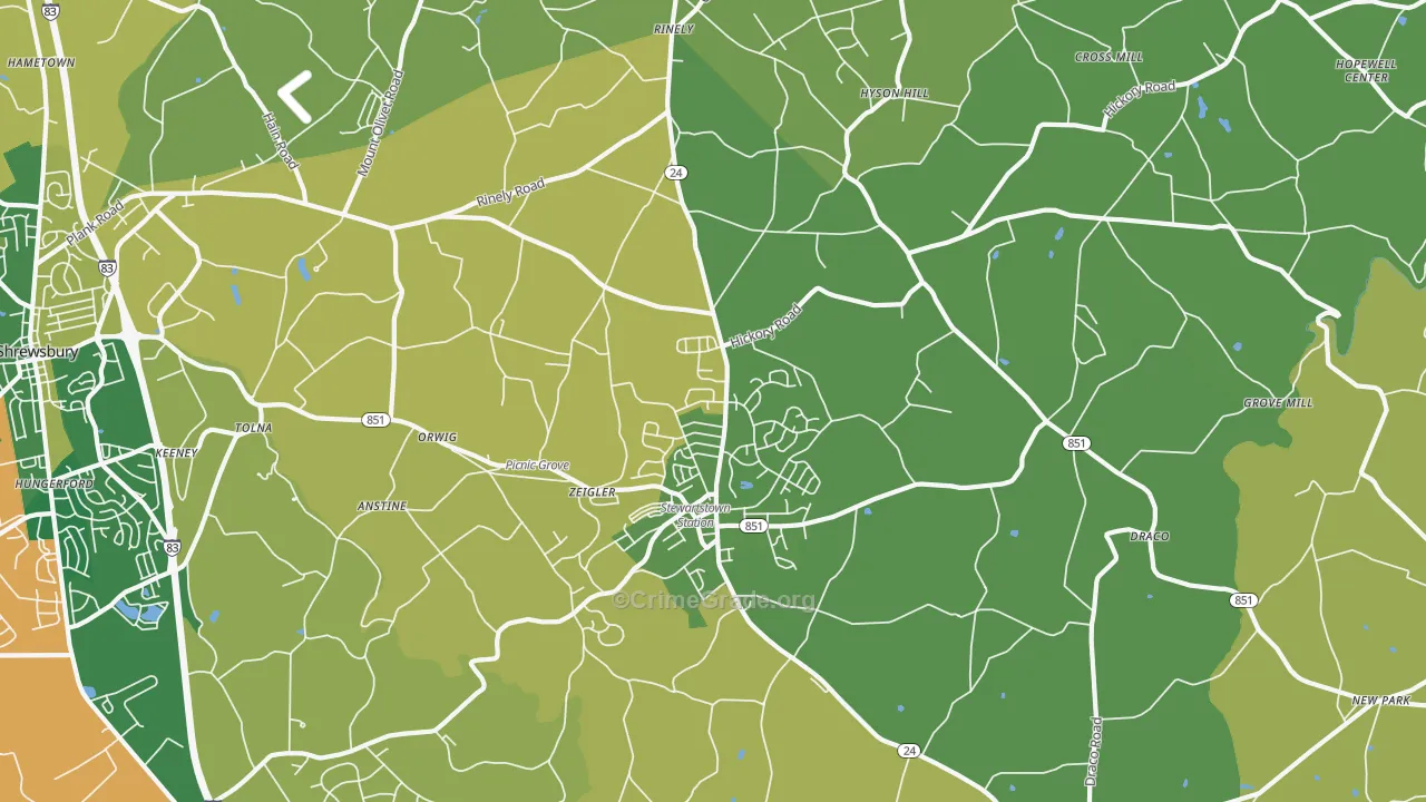 Stewartstown, PA Map of Burglary Rates