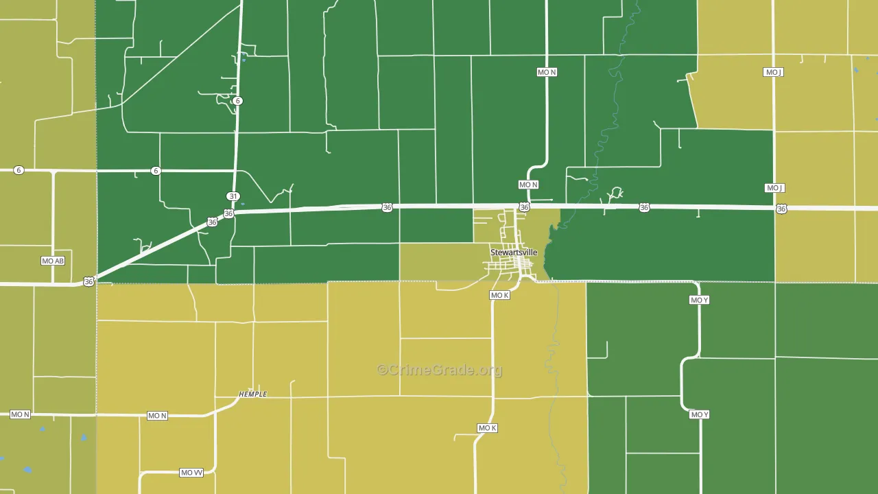 Stewartsville, MO Map of Burglary Rates
