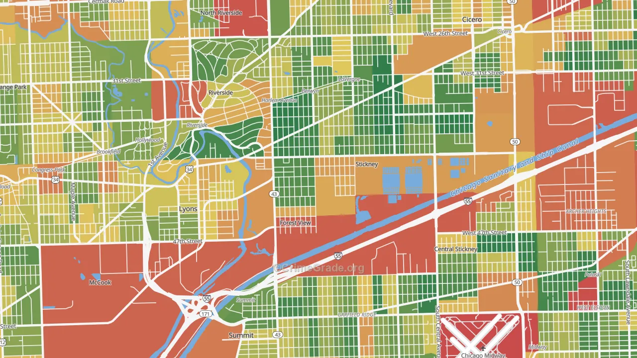 Stickney, IL Map of Burglary Rates