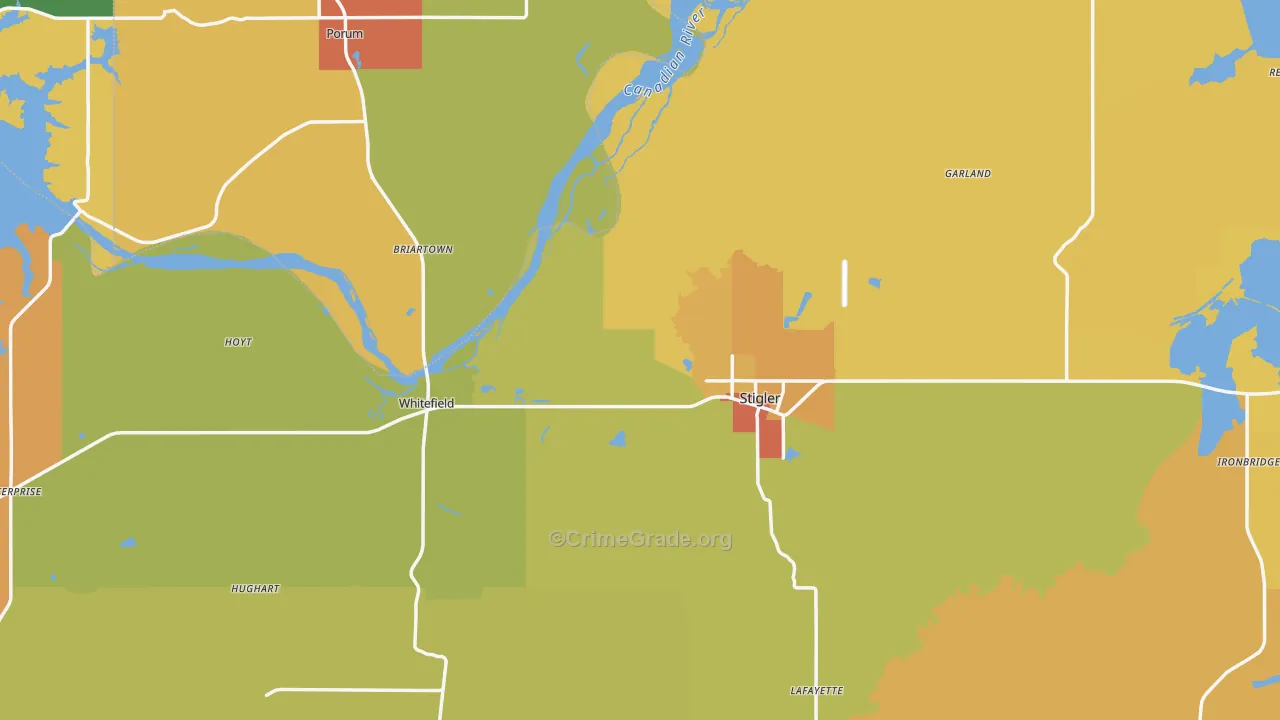Stigler, OK Map of Burglary Rates