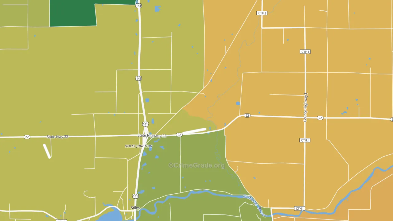 Stiles Junction, WI Map of Burglary Rates