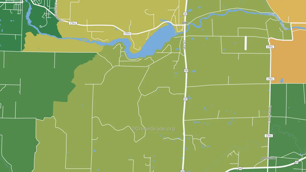 Stiles, WI Map of Burglary Rates
