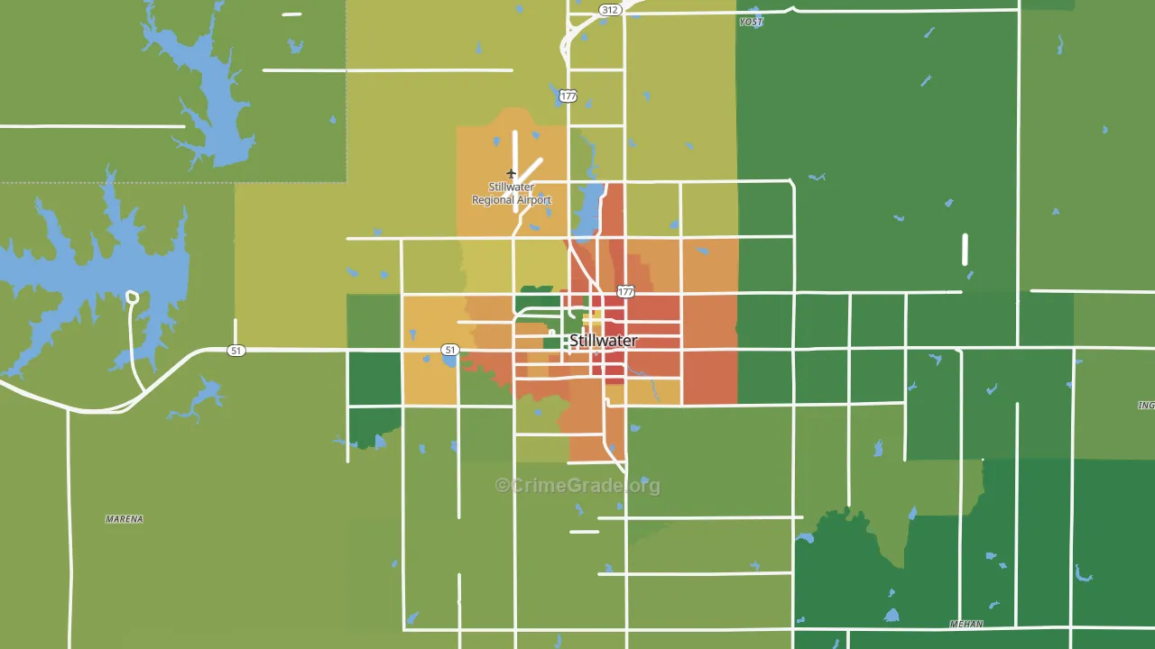 Stillwater, OK Map of Burglary Rates