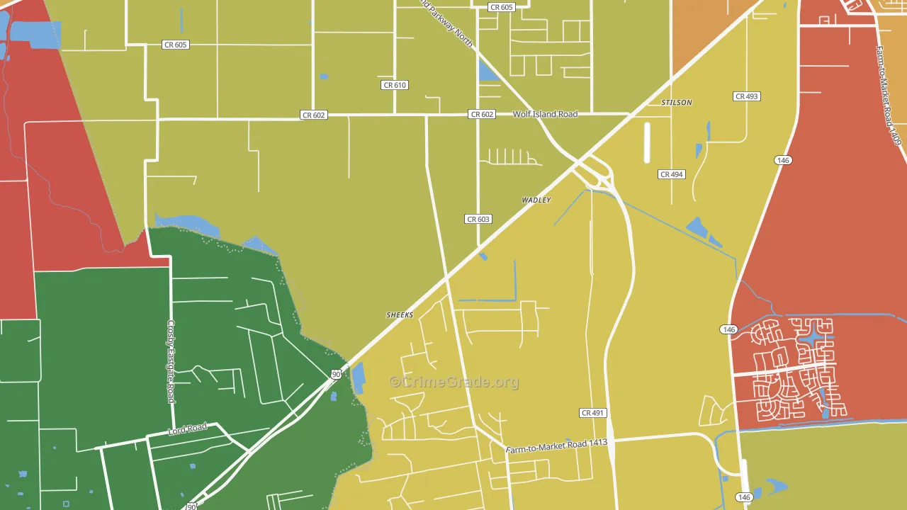 Stilson, TX Map of Burglary Rates