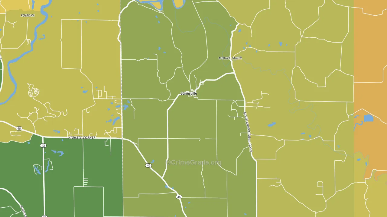 Stinesville, IN Map of Burglary Rates