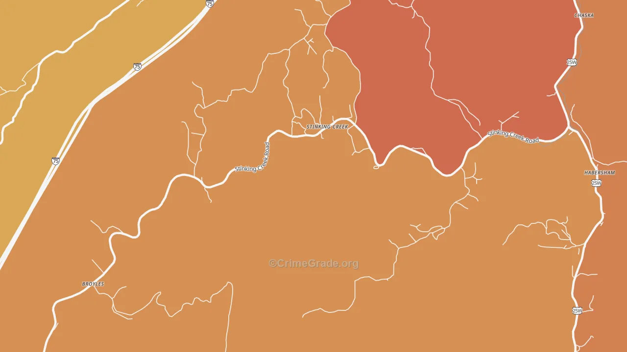 Stinking Creek, TN Map of Burglary Rates