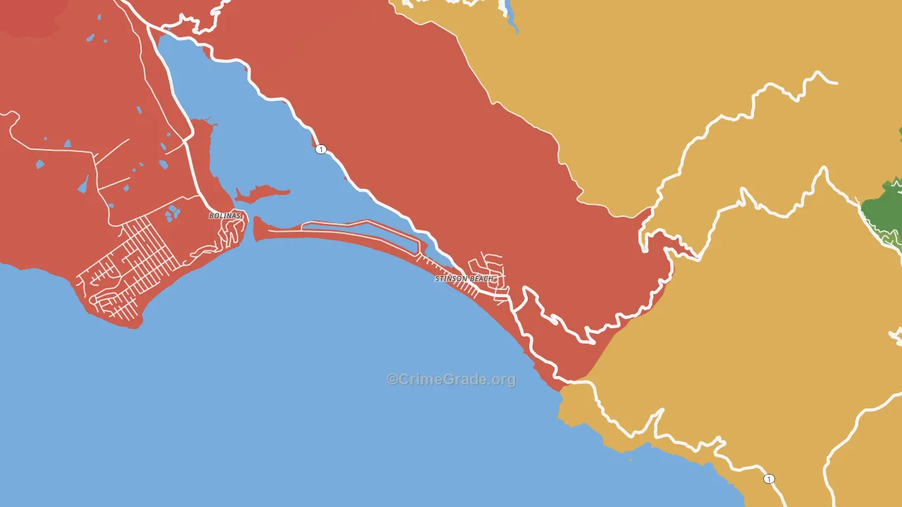 Stinson Beach, CA Map of Burglary Rates
