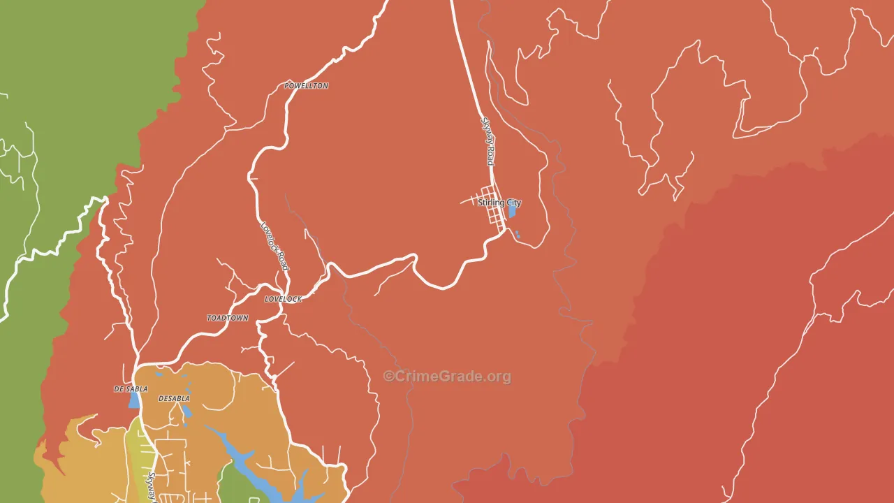 Stirling City, CA Map of Burglary Rates