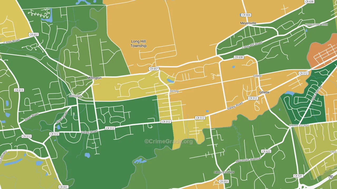 Stirling, NJ Map of Burglary Rates