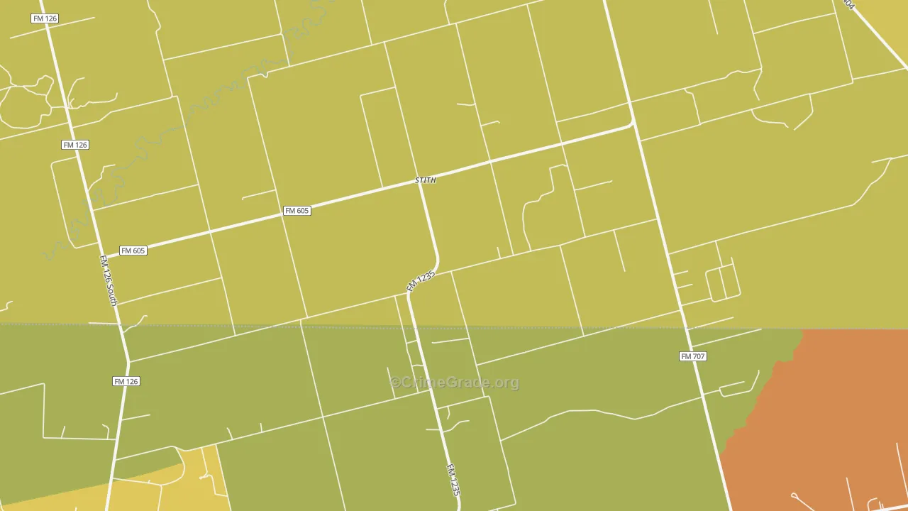 Stith, TX Map of Burglary Rates