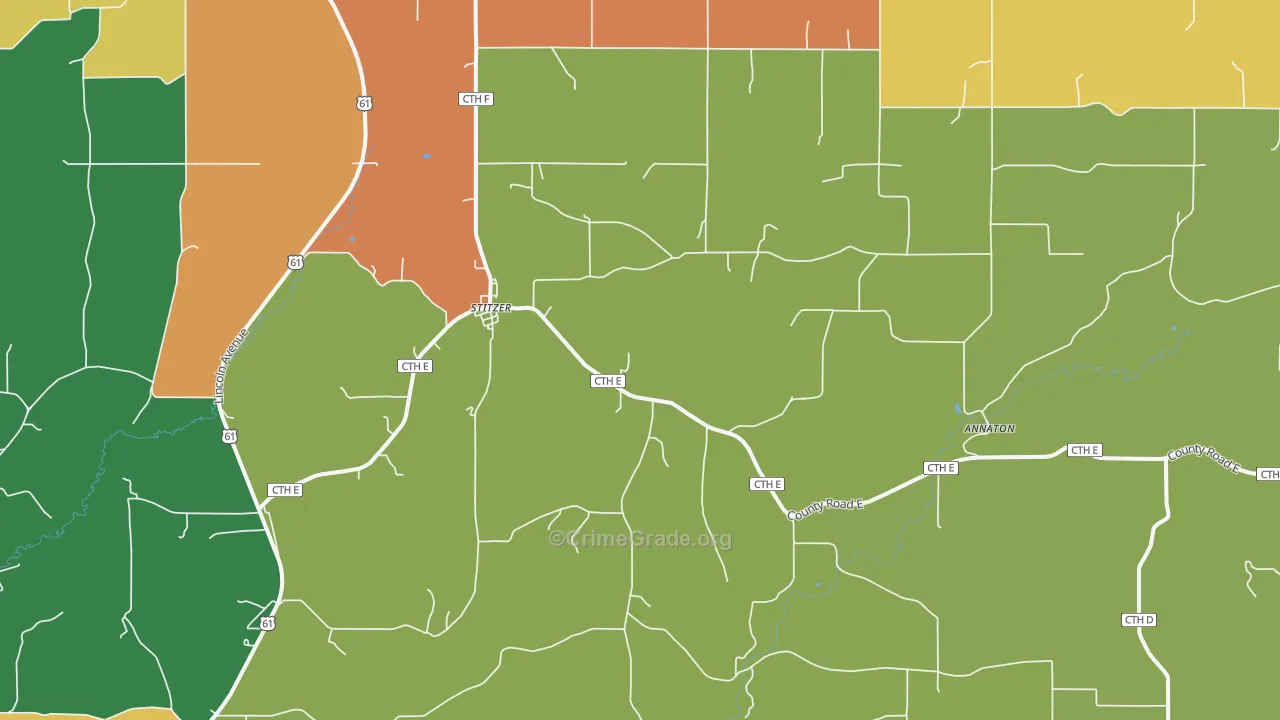 Stitzer, WI Map of Burglary Rates