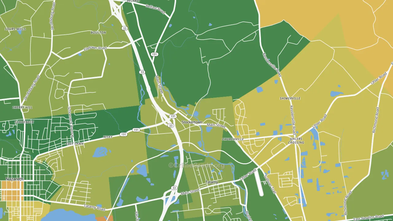 Stockertown, PA Map of Burglary Rates