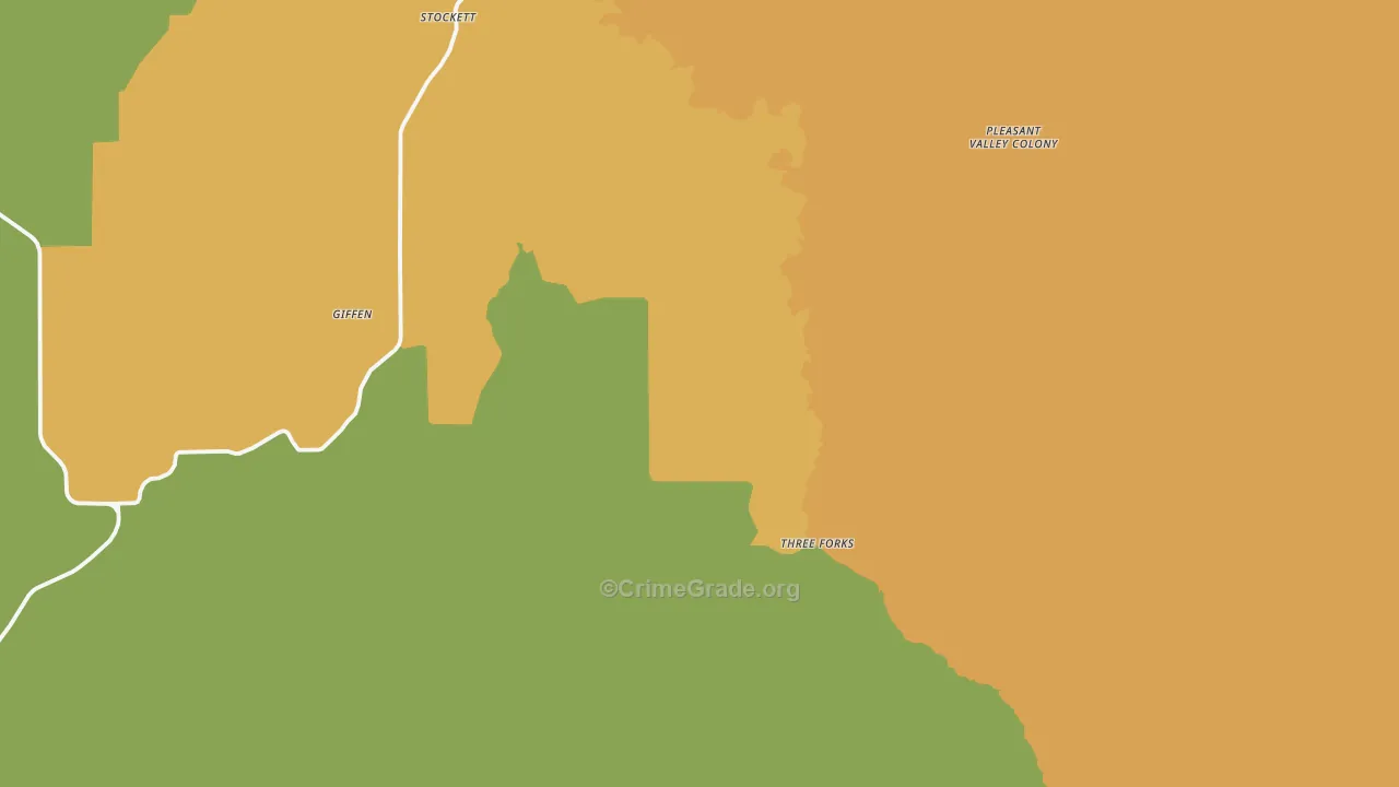 Stockett, MT Map of Burglary Rates
