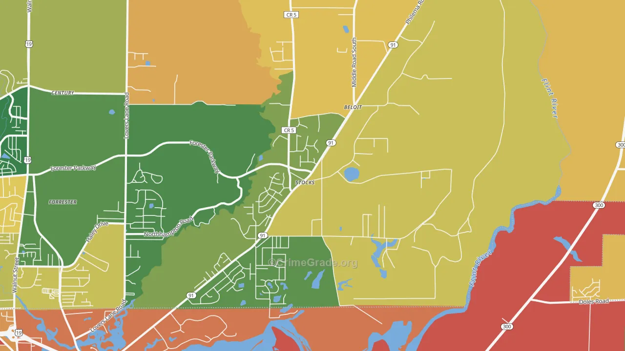 Stocks, GA Map of Burglary Rates