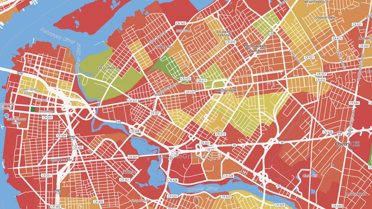 Stockton, Camden, NJ Map of Burglary Rates