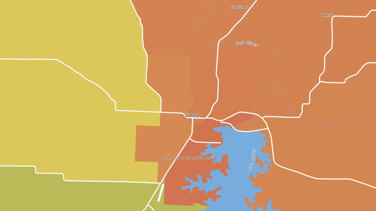 Stockton, MO Map of Burglary Rates