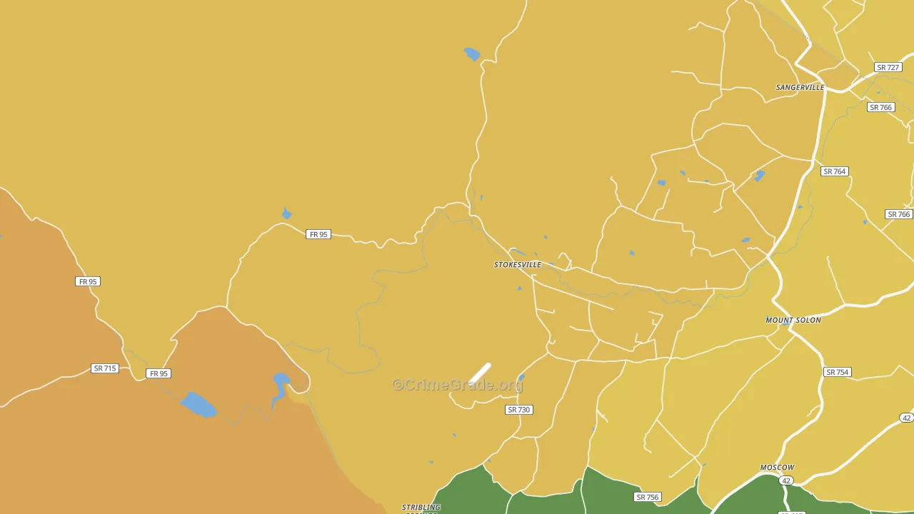 Stokesville, VA Map of Burglary Rates