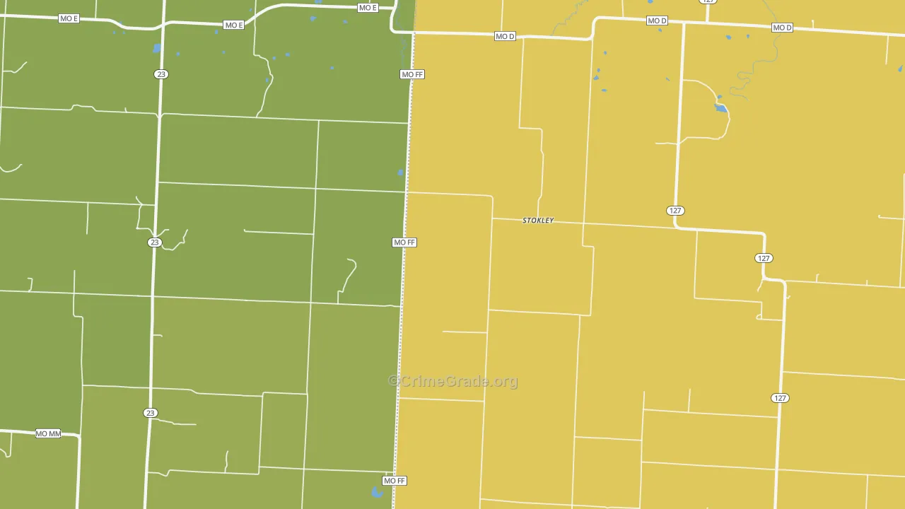 Stokley, MO Map of Burglary Rates