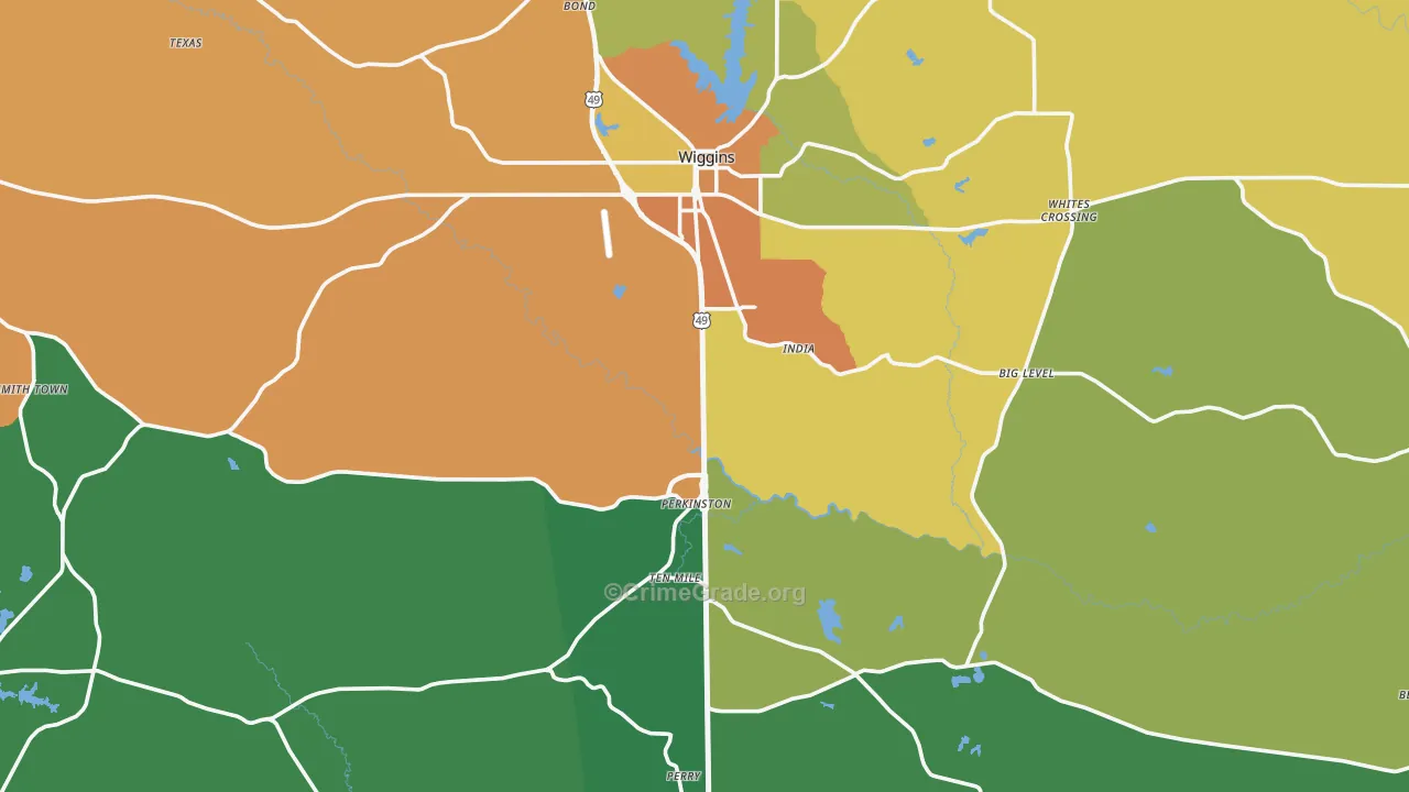 Stone County, MS Map of Burglary Rates