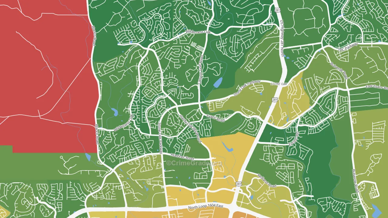 Stone Oak, San Antonio, TX Map of Burglary Rates