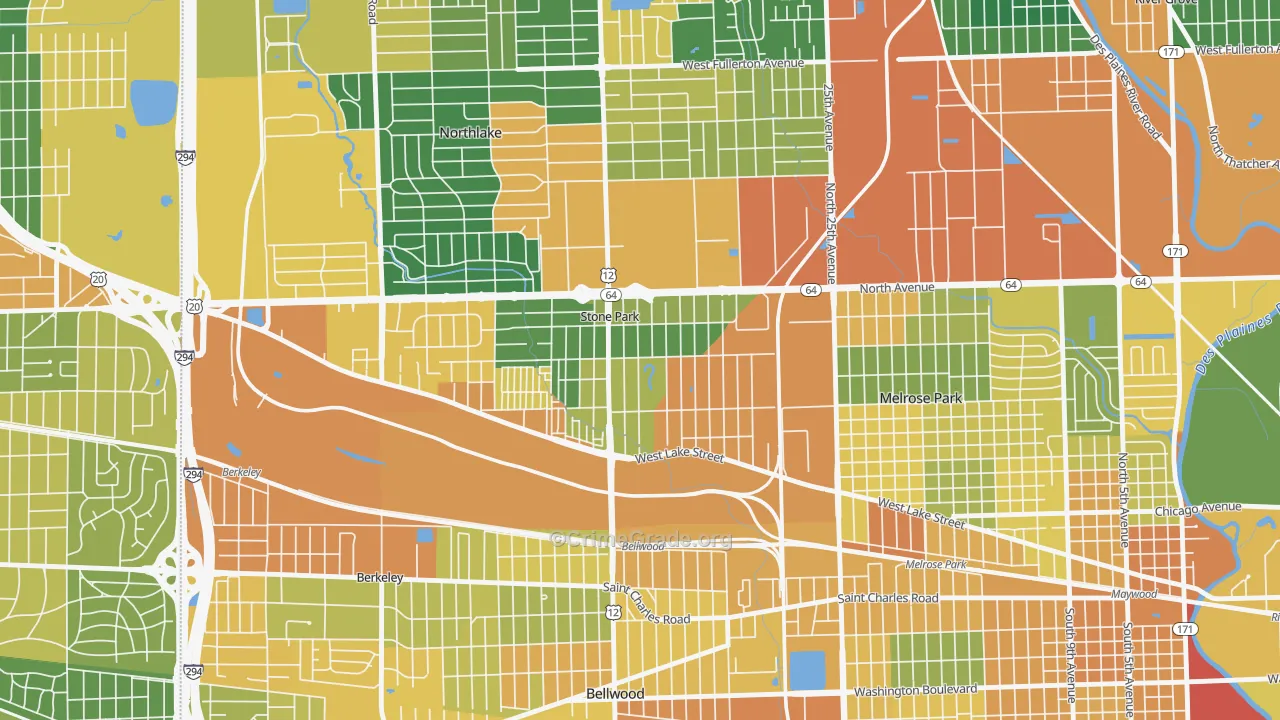 Stone Park, IL Map of Burglary Rates