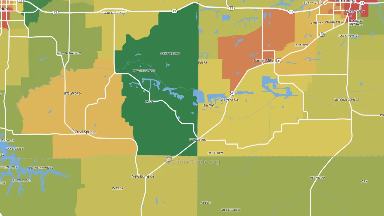 Stonefort, IL Map of Burglary Rates