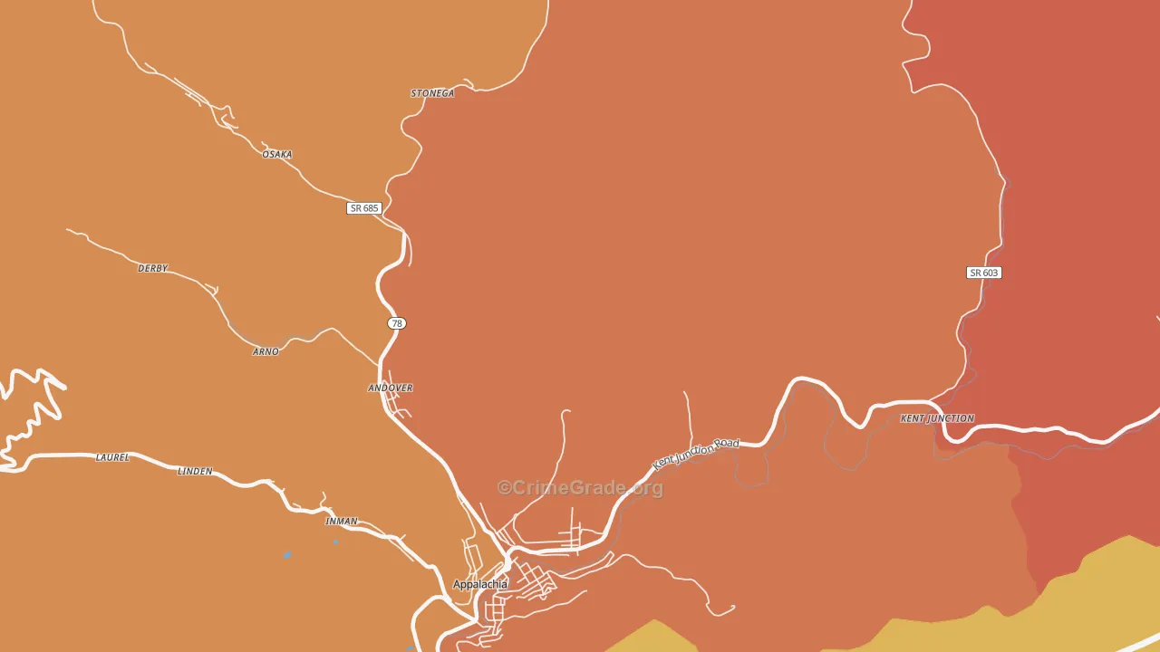 Stonega, VA Map of Burglary Rates