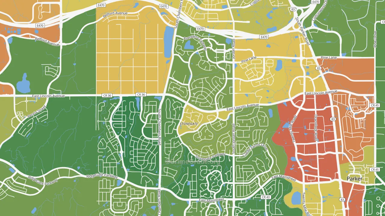 Stonegate, CO Map of Burglary Rates