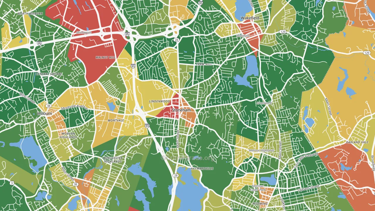 Stoneham, MA Map of Burglary Rates