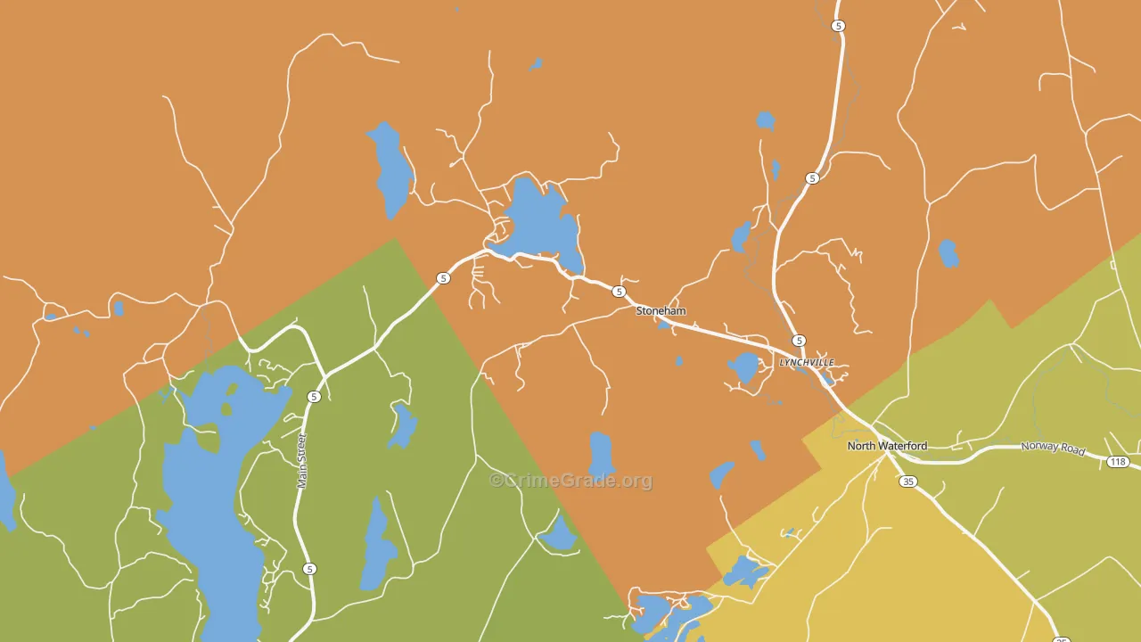 Stoneham, ME Map of Burglary Rates