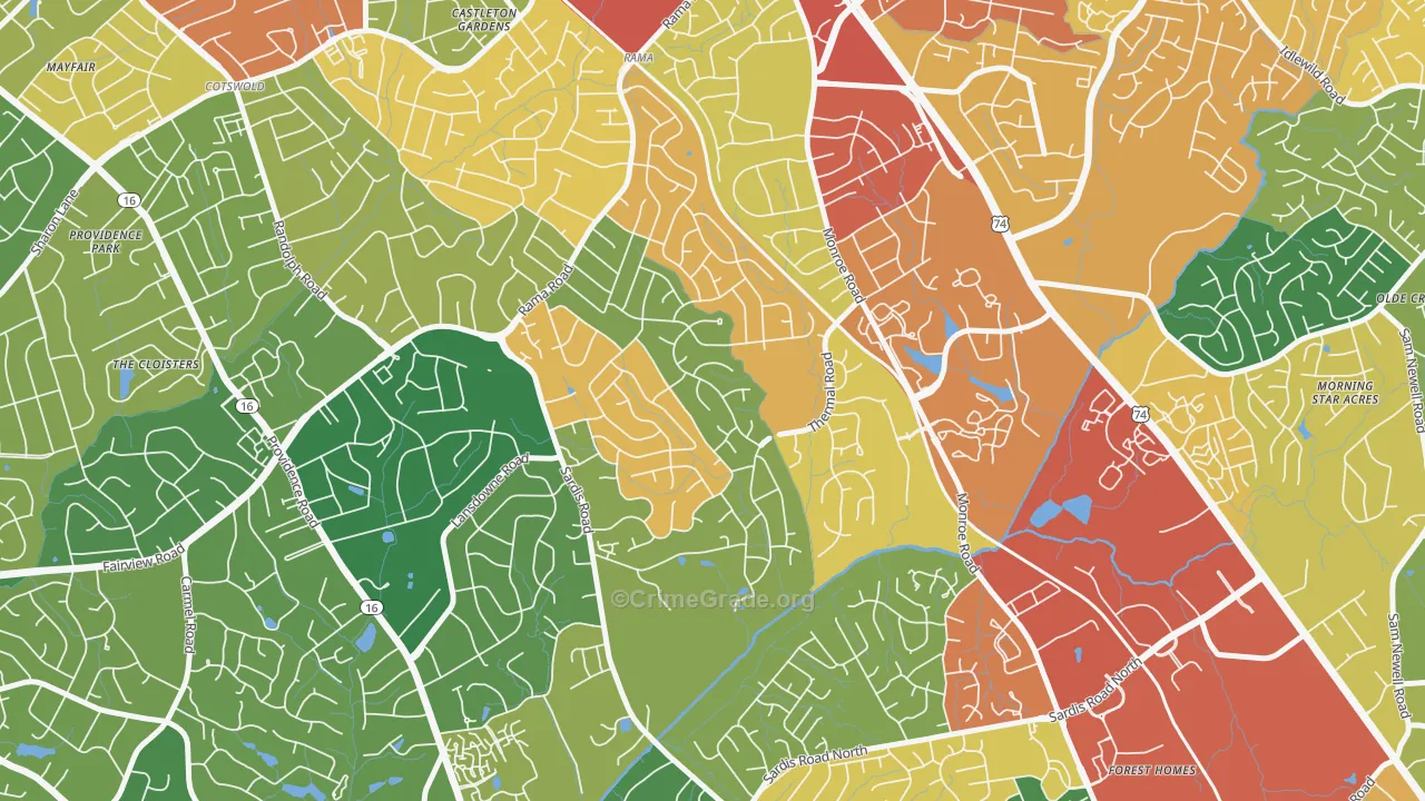 Stonehaven, Charlotte, NC Map of Burglary Rates