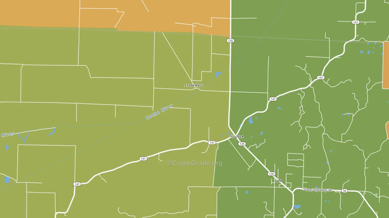 Stonewall, AR Map of Burglary Rates