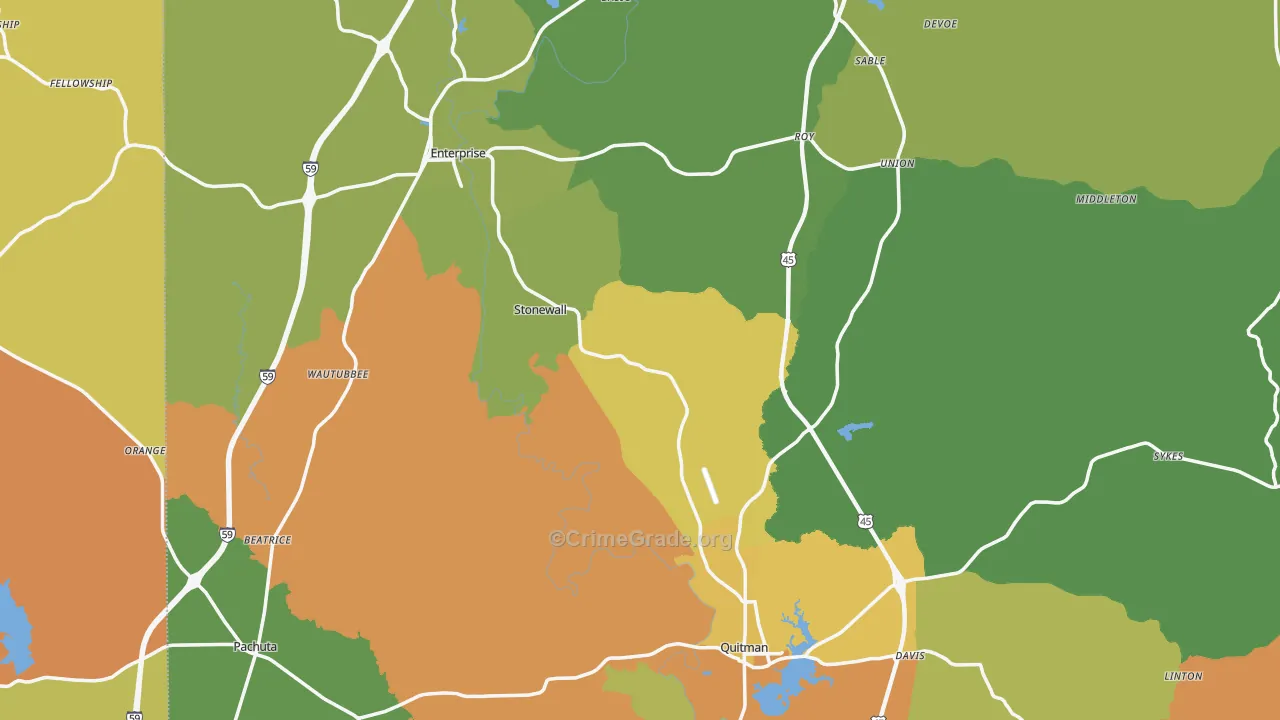 Stonewall, MS Map of Burglary Rates