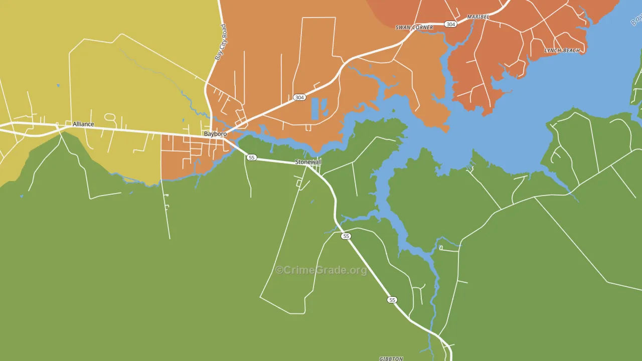 Stonewall, NC Map of Burglary Rates