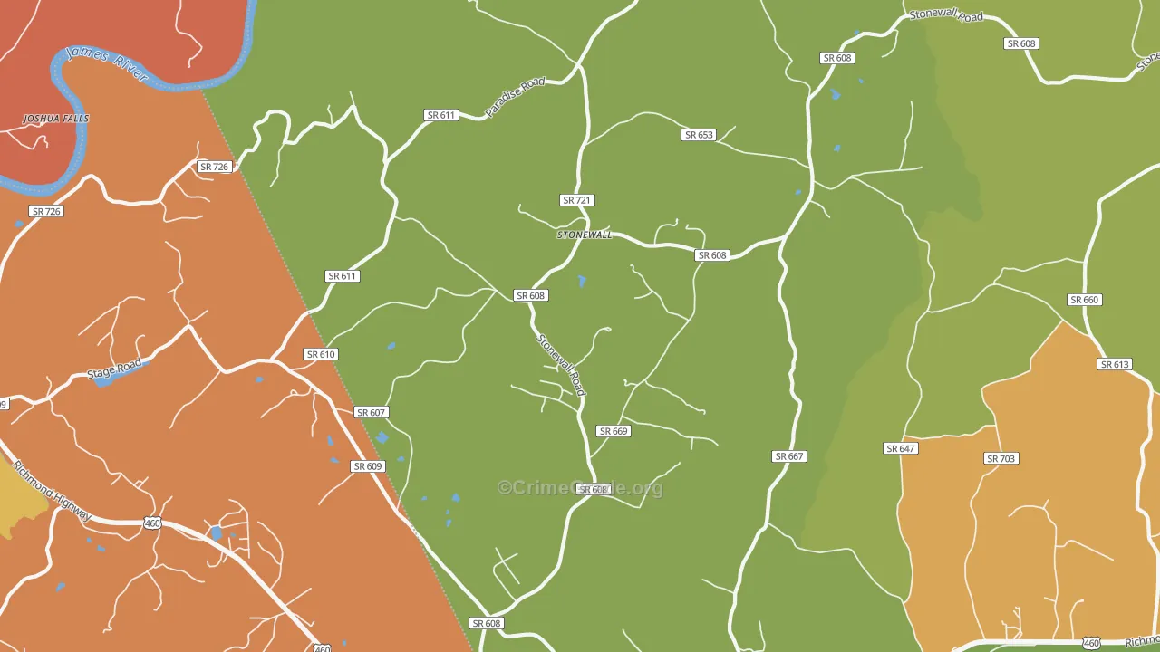 Stonewall, VA Map of Burglary Rates